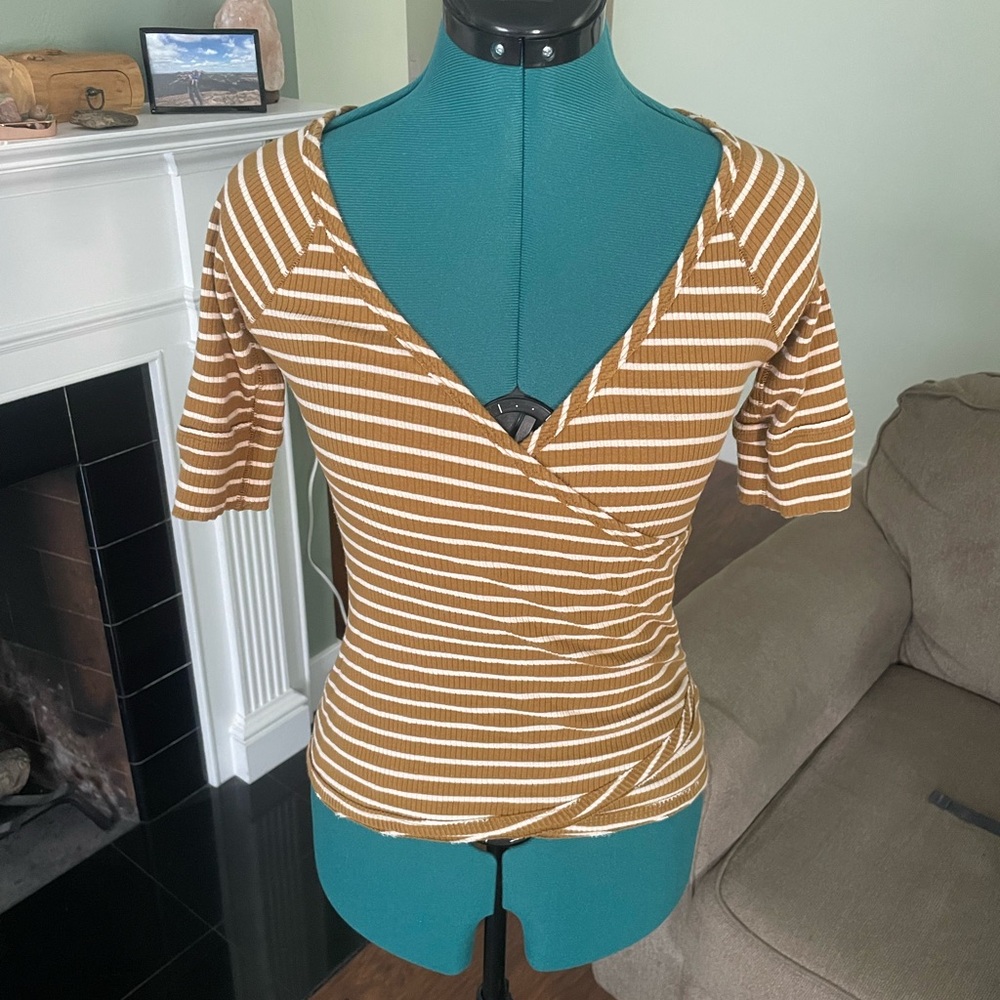 We The Free, Free People Striped Knit Nautical Wrap V Neck Shirt